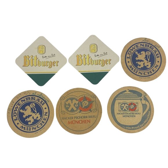 Vintage Rare German Beer Coasters Set Of Six - Picture 1 of 2